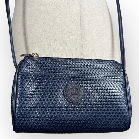 Vintage 1983 Liz Claiborne Navy Blue Leather Crossbody Purse - Picture 1 of 9